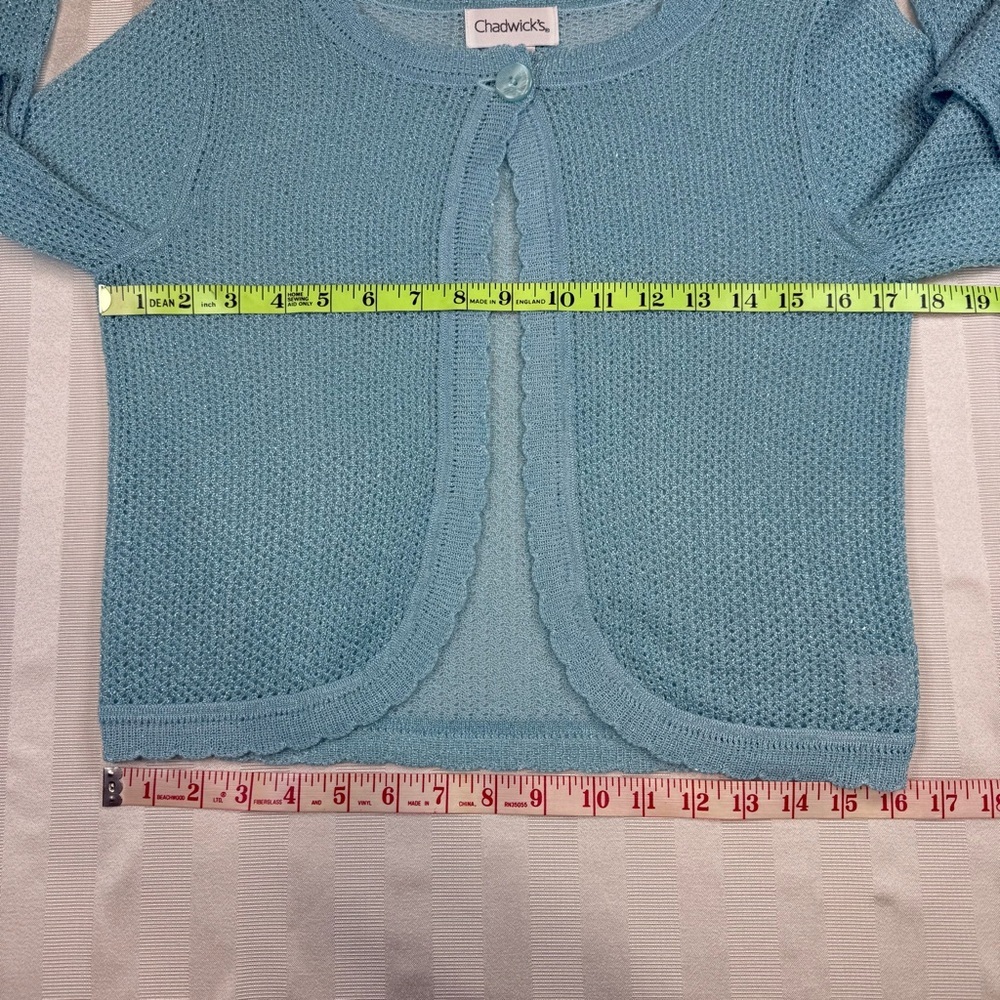 Chadwick’s Bolero Shrug Light Blue Metallic Open Crochet Small Sweater - Picture 7 of 11